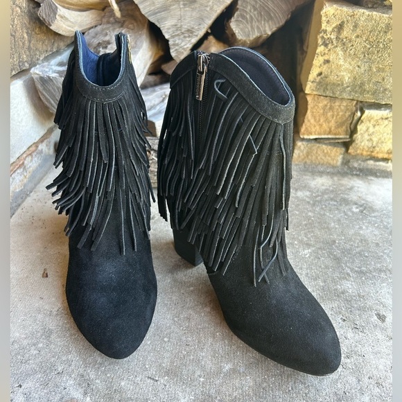 DW boots leather suede fringe black western ankle Hardy booties Sz-8.5M. E - Picture 3 of 14